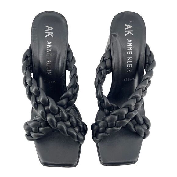 Anne Klein Aiden Chunky Platform Black Faux Leather Block Heel Sandal Size 10 - Picture 4 of 16